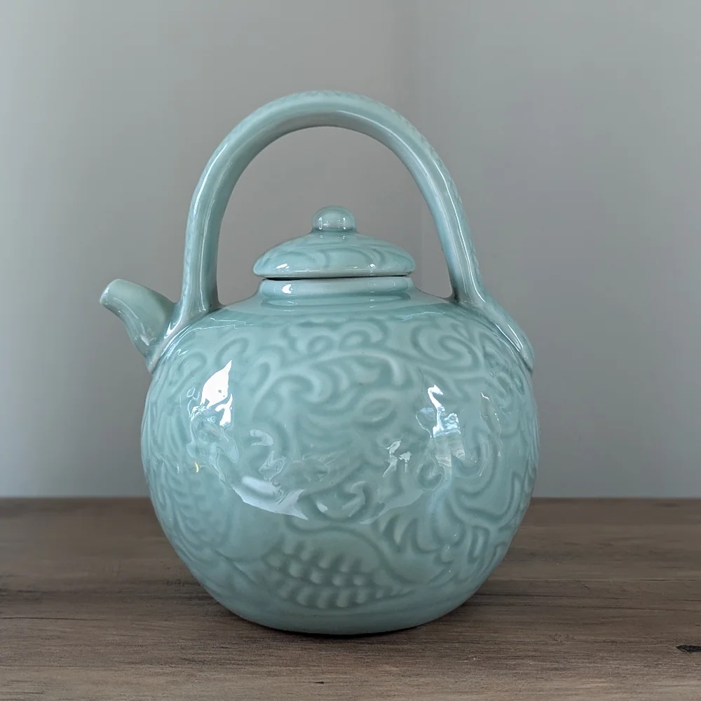 Japanese Clay Celadon Green Glaze 10 Inch Teapot